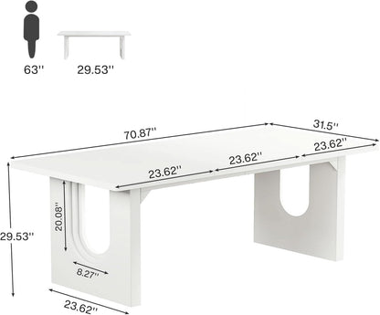 Modern White Dining Table 71 Inch With Wood Pedestal Base