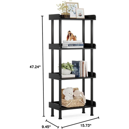 Rustic 4 Tier Black Bookcase For Small Spaces Living Room Bedroom