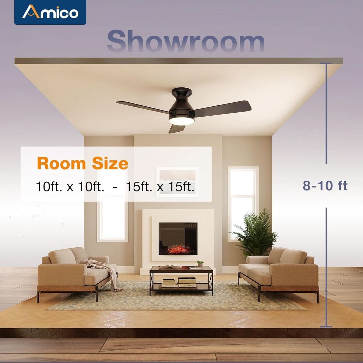 42 Inch Black Low Profile Ceiling Fan With Light And Remote