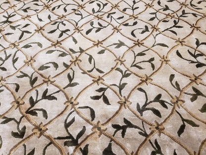 Vintage Tibetan Nepalese Area Rug 9x12, Wool Hand-Knotted, Beige Nepali Soft Pile Carpet, 9 x 12 Living Room Modern Dining Room Rug