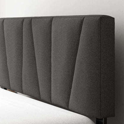 Queen Size Upholstered Bed Frame With Asymmetric Headboard