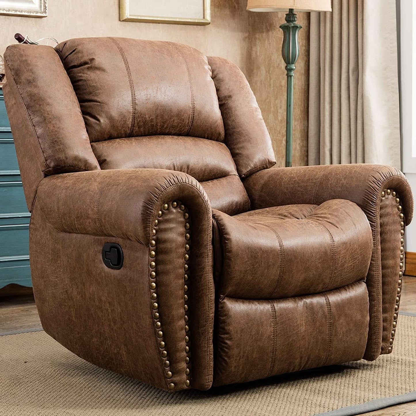 Classic Leather Arm Recliner Chair With Wooden Frame