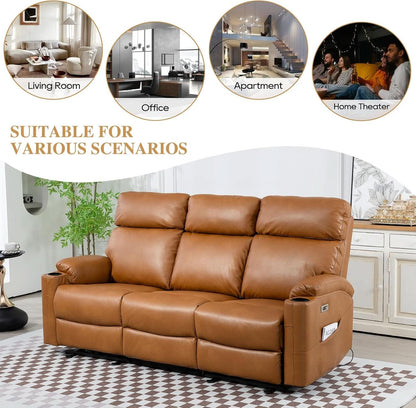 Power Reclining Sofa Brown PU Leather Independent Backrests