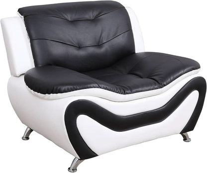 3 Piece Aldo Modern Faux Leather Sofa Set Black And White With Sofa Loveseat And Chair
