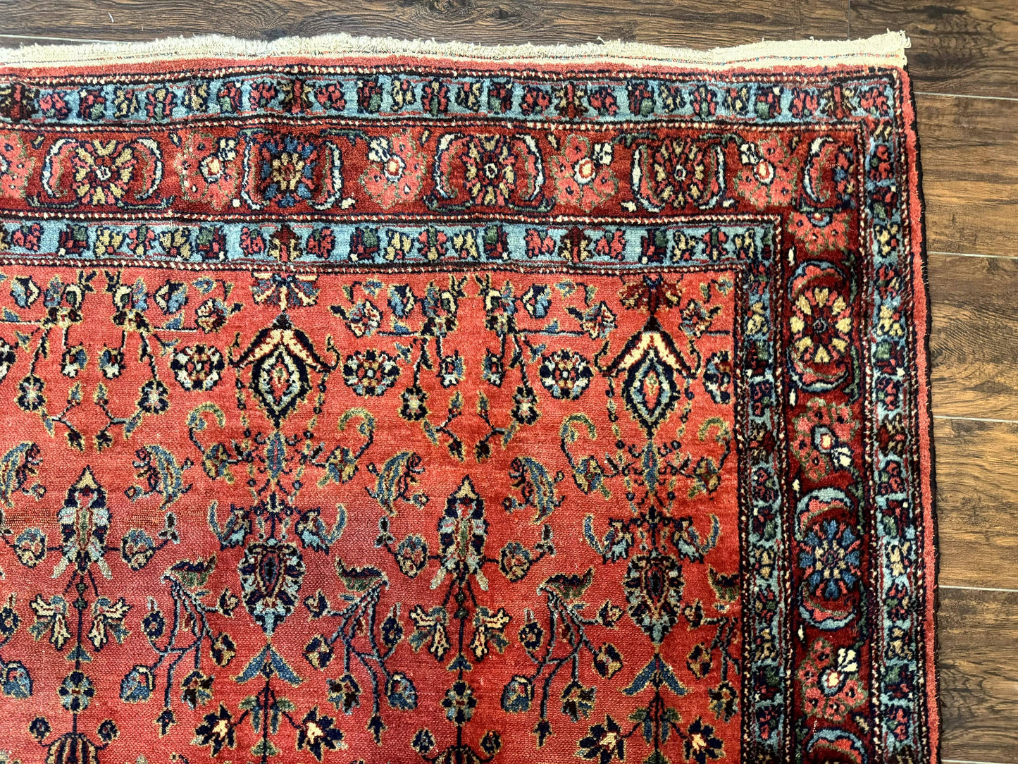 Antique Persian Tribal Rug 5 x 6.6, Tomato Red, Hamadan Angelas Rug