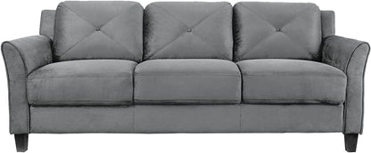 Harrington Grey Sofa Button Tufted Rolled Arm With Plush Cushions