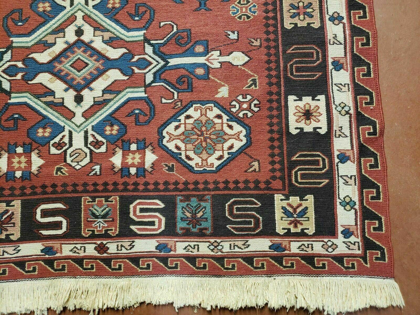 4' X 6' Vintage Russian Kilim Handmade Caucasian Soumak Flat Weave Wool Rug
