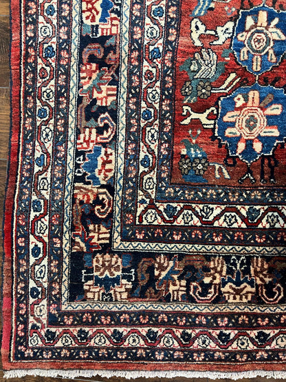 Antique Persian Bijar Rug 9x12 - Allover Motif, Red & Blue