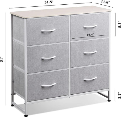 Light Grey Fabric Dresser With 6 Drawers And Fabric Bins