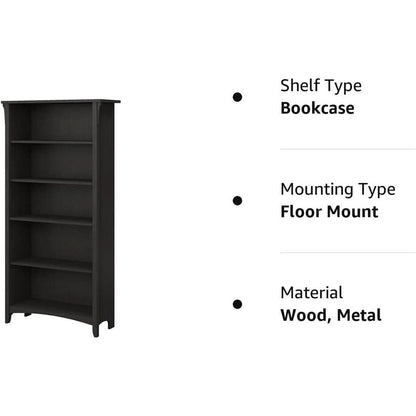 Vintage Black Bookcase With Adjustable Shelves For Home