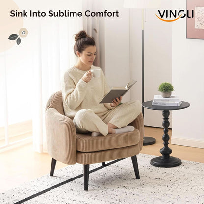 Luxurious Khaki Corduroy Barrel Chair Set 30Inches