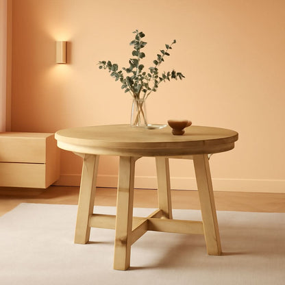 Extendable Round Wood Dining Table Farmhouse Style