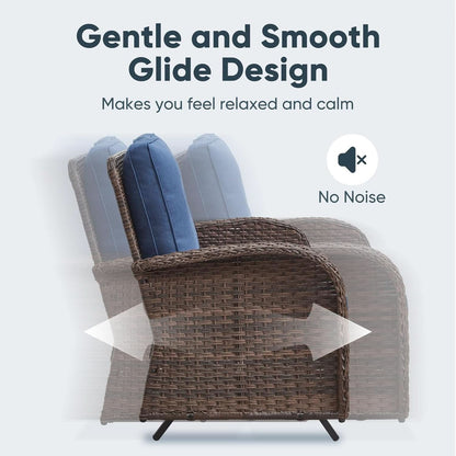6 Piece Patio Conversation Set Brown Wicker Blue Cushions