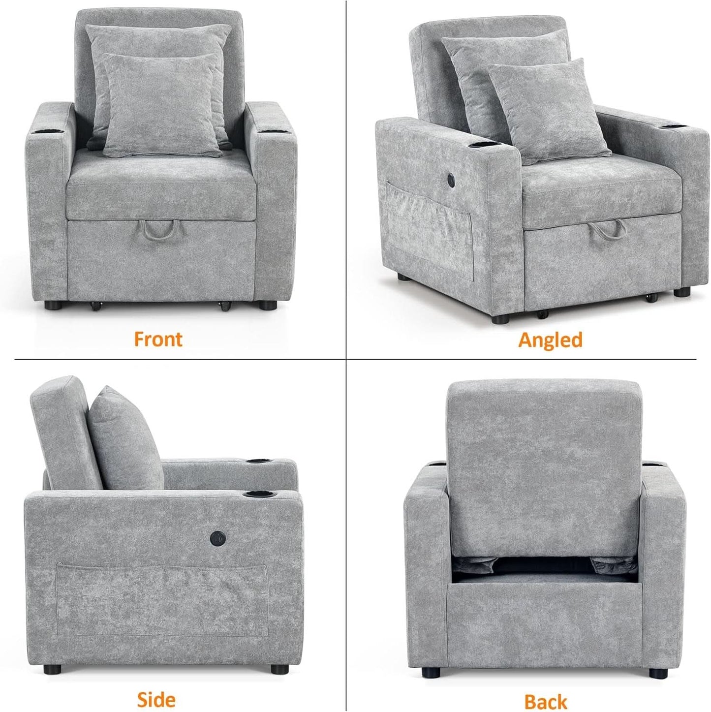 Convertible Sleeper Chair Bed With Linen Upholstery