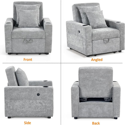 Convertible Sleeper Chair Bed With Linen Upholstery