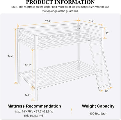 Twin Over Twin Metal Bunk Bed Black Guardrail And Ladder