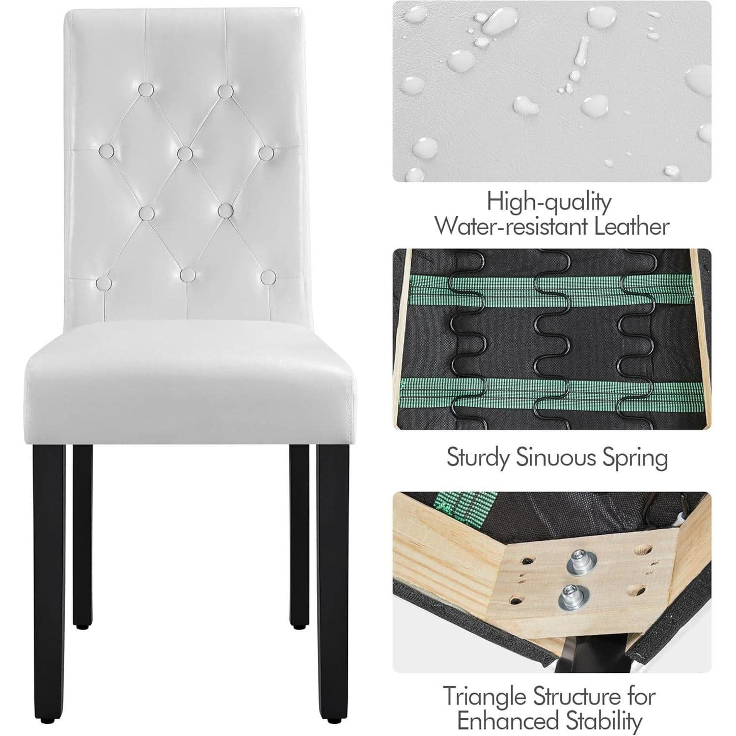 Dining Chairs Set of 6 White Leather Seat Solid Wood Legs