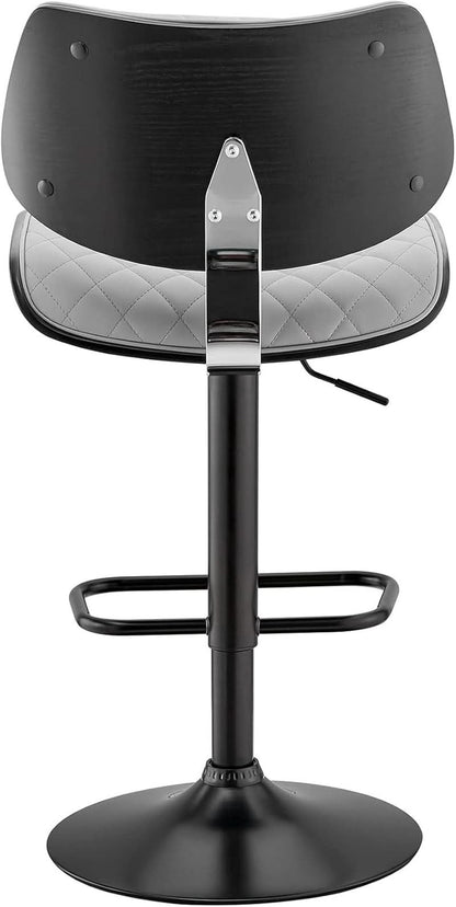 Grey Faux Leather Swivel Bar Stool With Adjustable Height