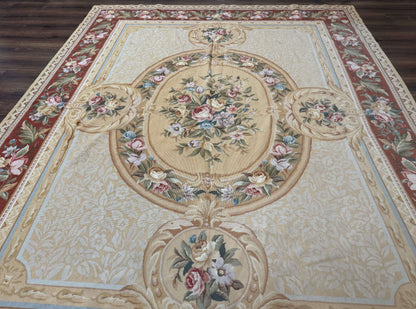 Needlepoint Rug 8x10, Aubusson Savonnerie European Carpet, Floral, Elegant