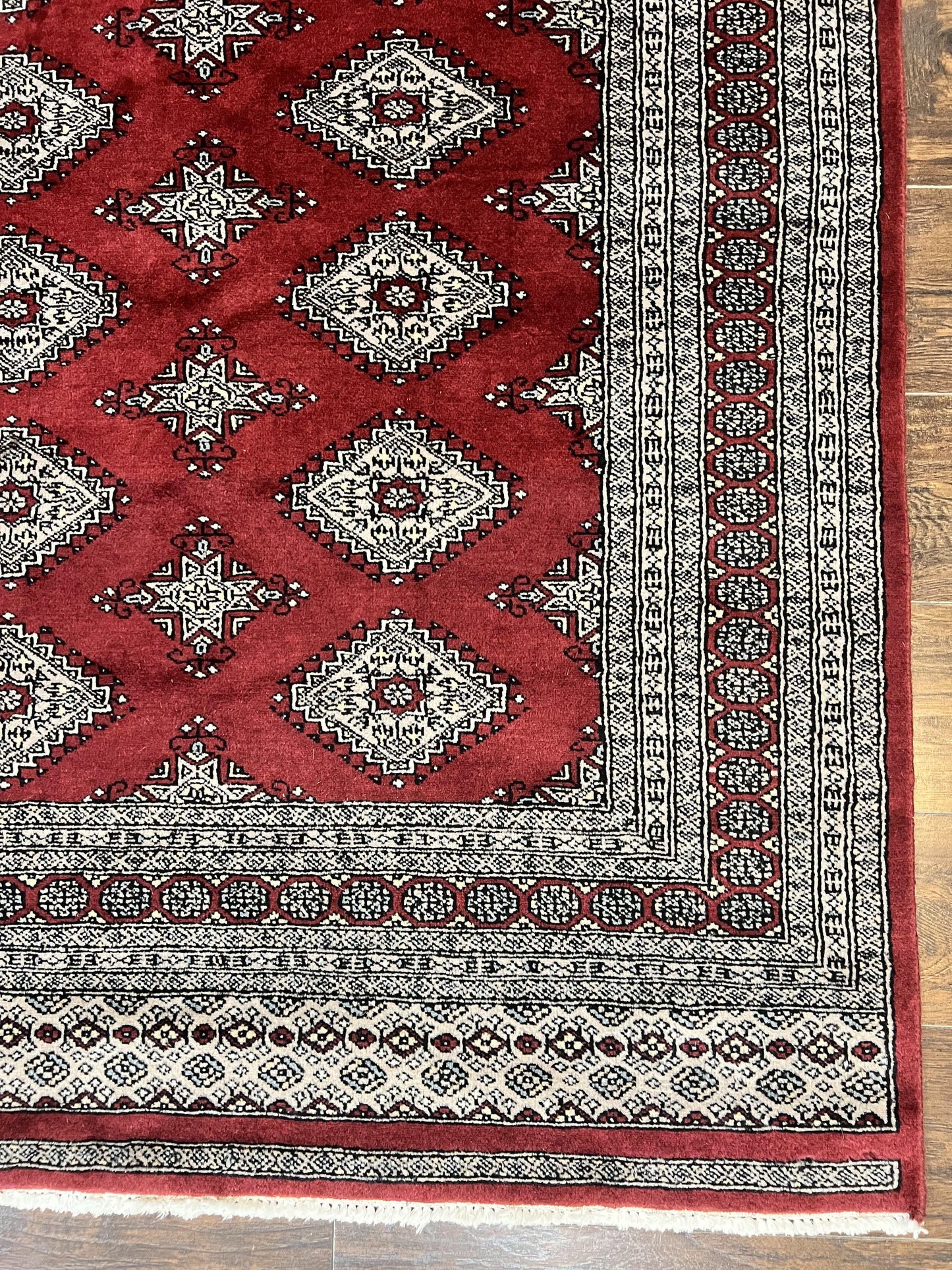 Pakistani Bokhara Rug 6x8, Fine Turkoman Carpet, Wool Handmade Vintage, Red, 6 x 8 Medium Sized Rug, Turkmen Rug