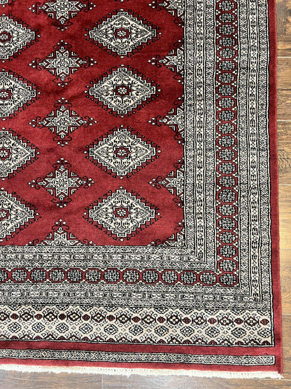 Pakistani Bokhara Rug 6x8, Fine Turkoman Carpet, Wool Handmade Vintage, Red, 6 x 8 Medium Sized Rug, Turkmen Rug