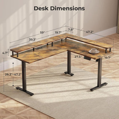 Electric L Shaped Standing Desk 59 Inch Height Adjustable