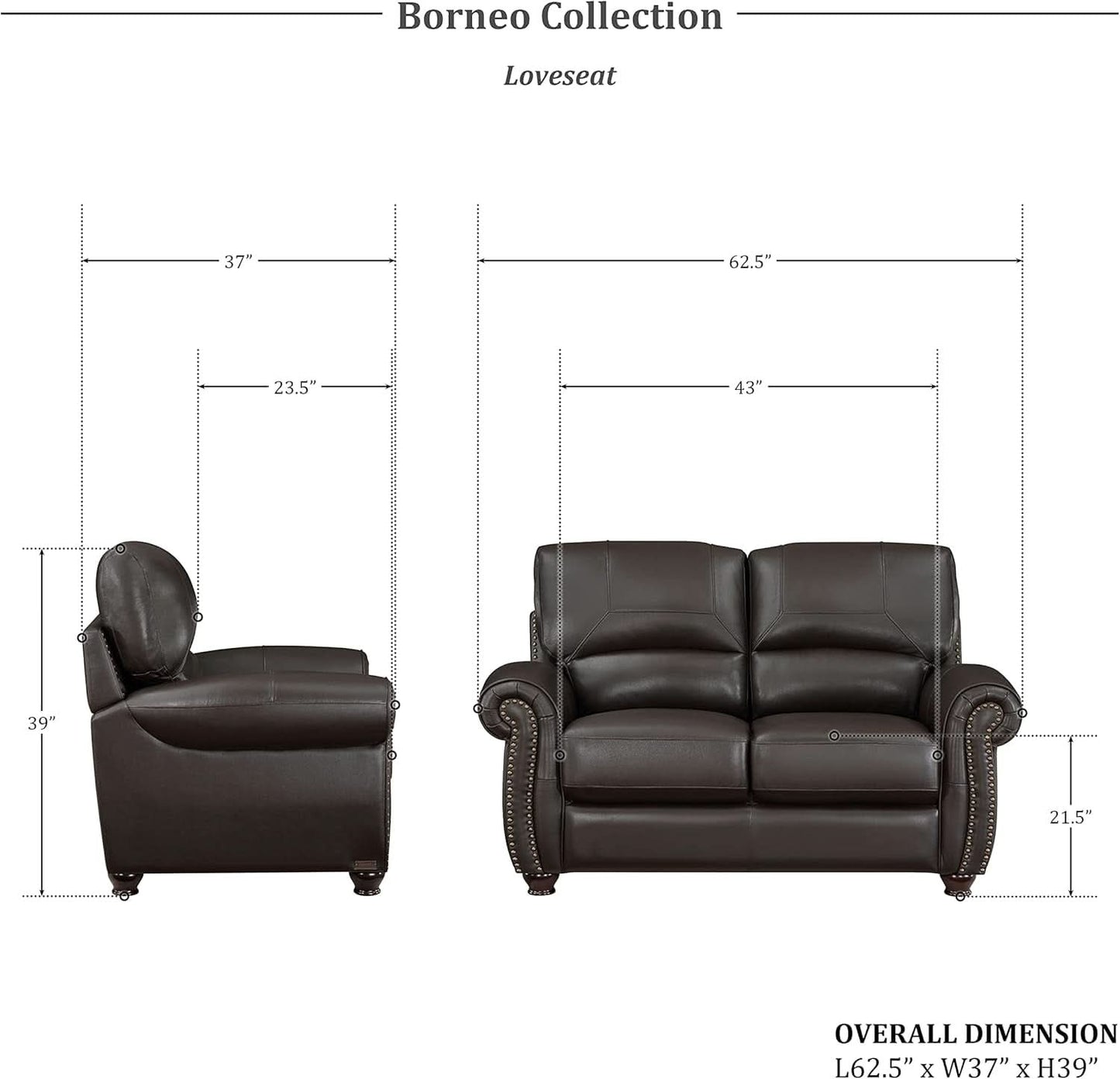 Dark Brown Top Grain Leather Sofa Set With Loveseat