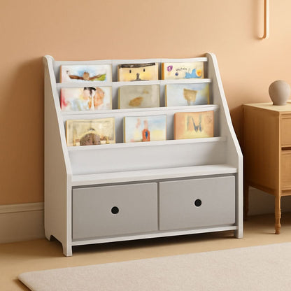 Kids Bookshelf And Toy Storage 4 Tier Book Rack White Gray