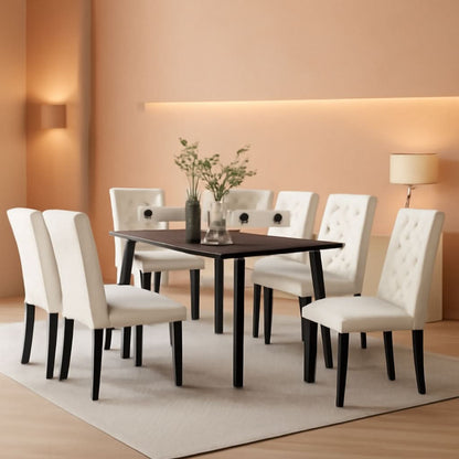 Dining Chairs Set of 6 White Leather Seat Solid Wood Legs
