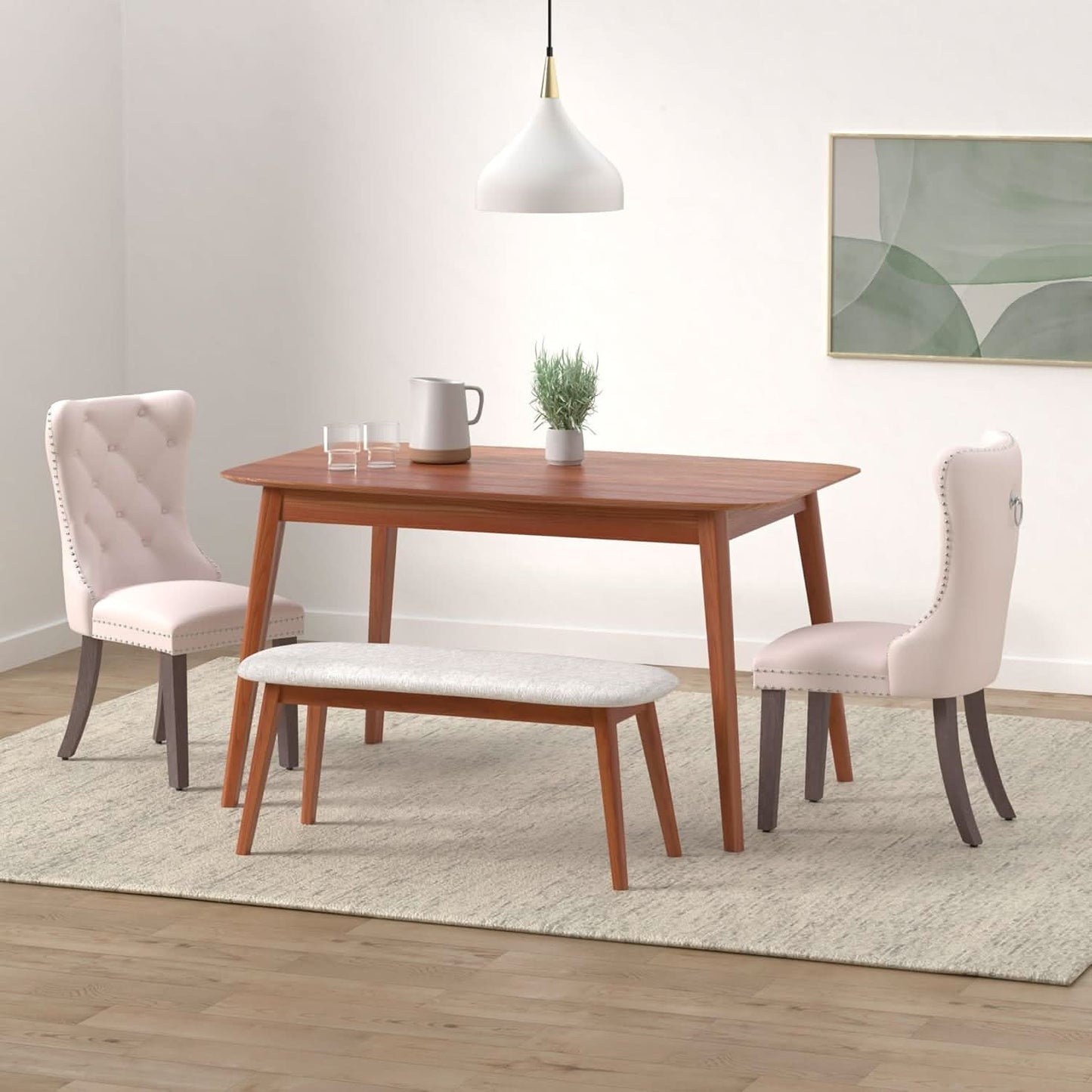 Beige Velvet Tufted Dining Chairs With Nailhead Trim Set Of 6