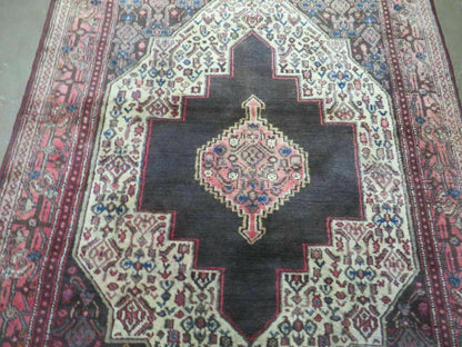 4' X 5' Antique Handmade India Floral Oriental Wool Rug Brown Vegetable Dyes