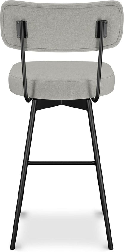 Giselle Swivel Bar Stools Set 2 29 Inch Upholstered Light Grey