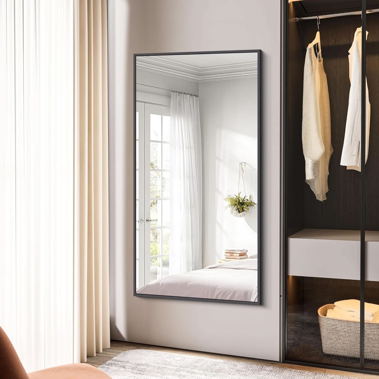 30x60 Inch Black Rectangle Wall Mounted Bathroom Mirror