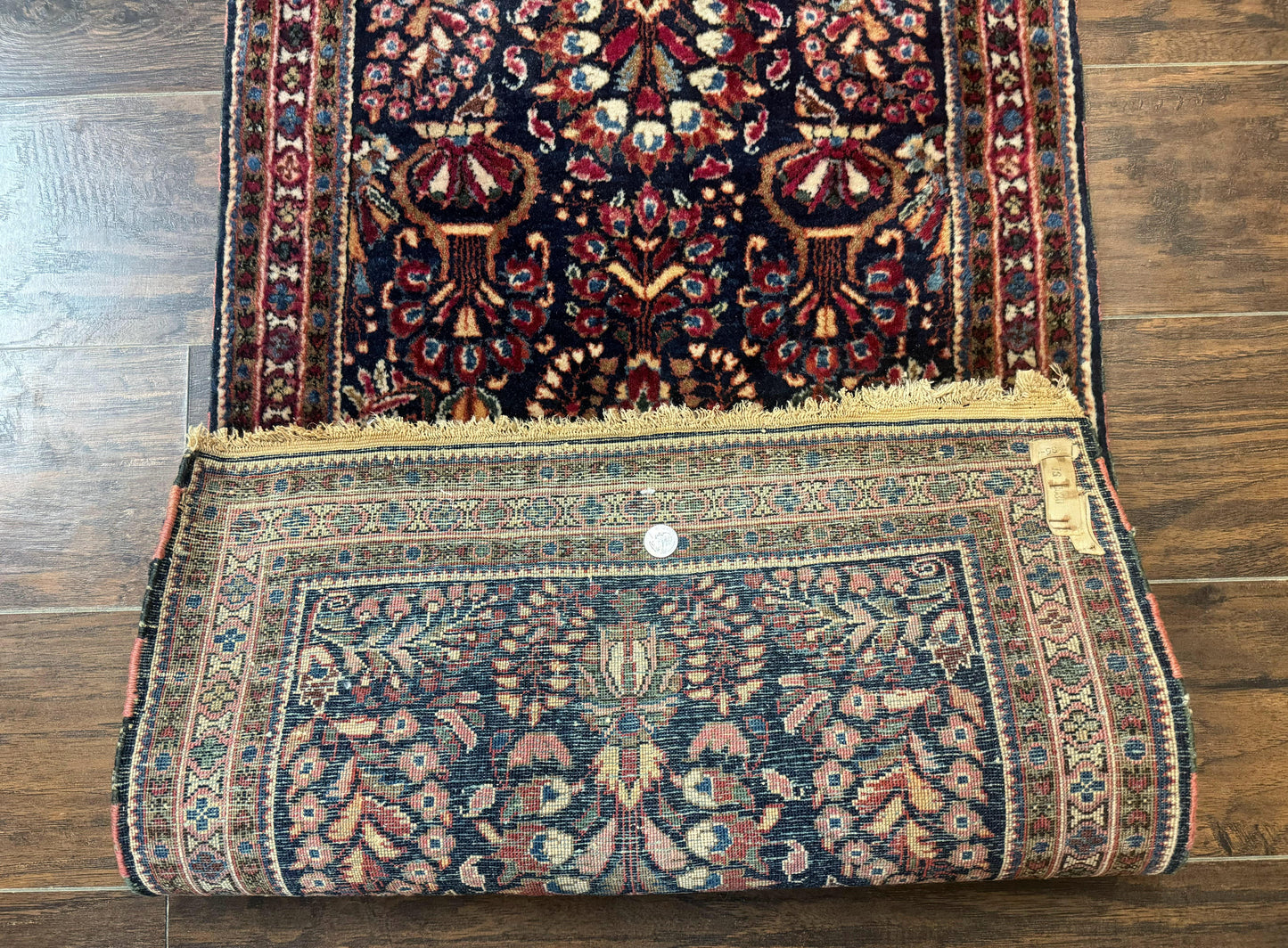 Small Navy Blue Persian Rug 2x4, Sarouk Rug, Rare Colors, Antique 1920s Wool Rug