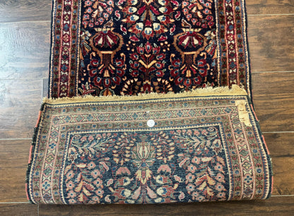 Small Navy Blue Persian Rug 2x4, Sarouk Rug, Rare Colors, Antique 1920s Wool Rug