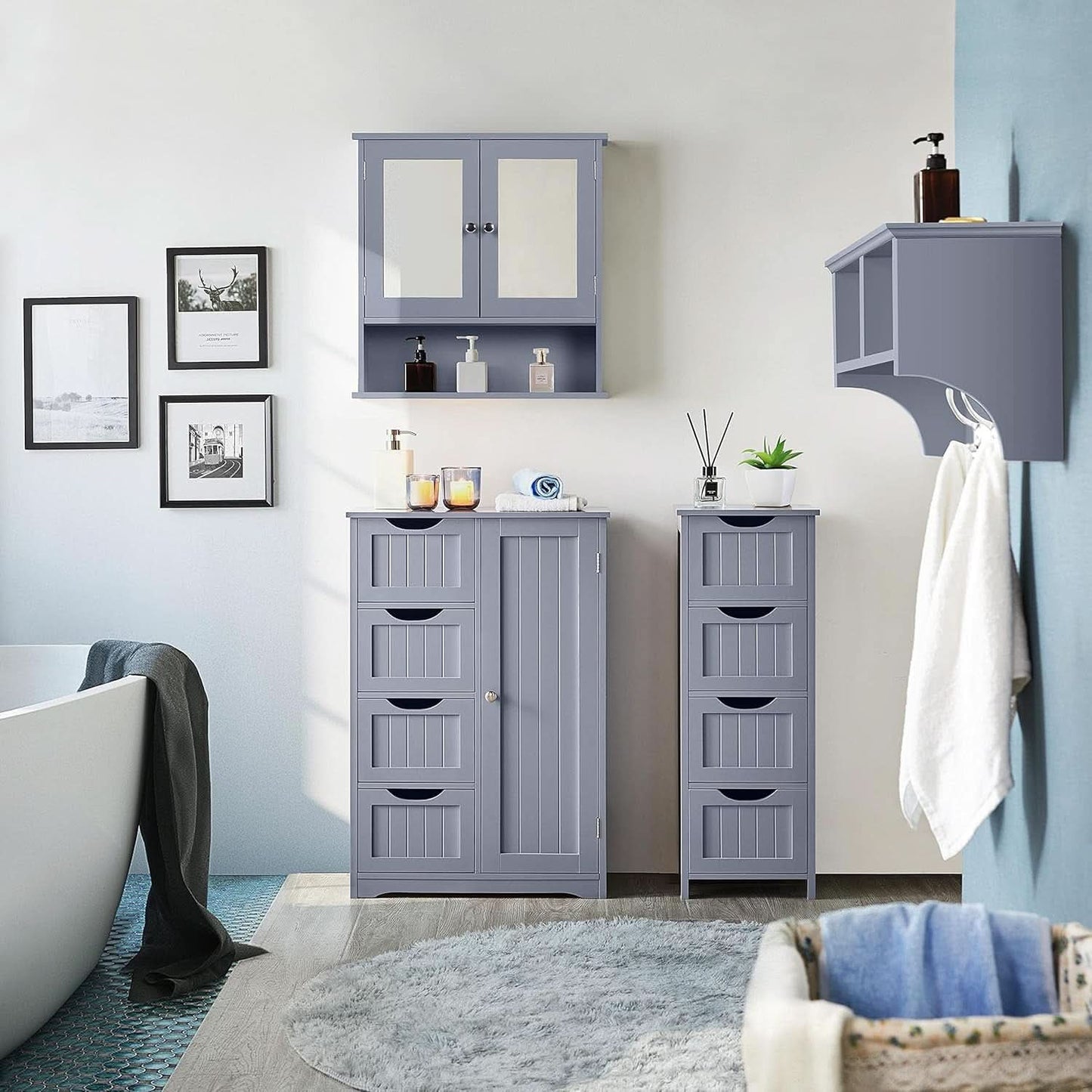 Gray Freestanding Bathroom Floor Cabinet With 4 Drawers