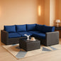 Navy Blue 6 Piece Outdoor Patio Sectional Sofa Set With PE Rattan