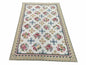 Hand-Knotted Needlepoint Carpet 6x9, Ivory/Cream Background, Colorful Flowers, Yellow Border, Aubusson Rug 6 x 9, New, Handmade