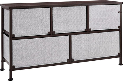 Extra Wide Fabric 5 Drawer Storage Organizer Unit Bronze