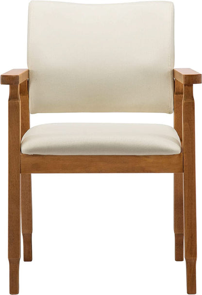 Mid Century Modern Walnut Dining Chairs With Beige Fabric