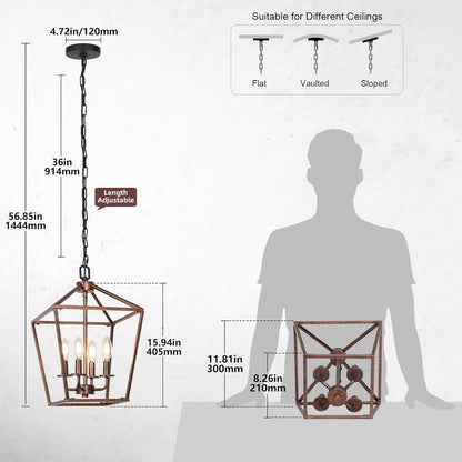 Antique Bronze 4-Light Chandelier Pendant Light Dining