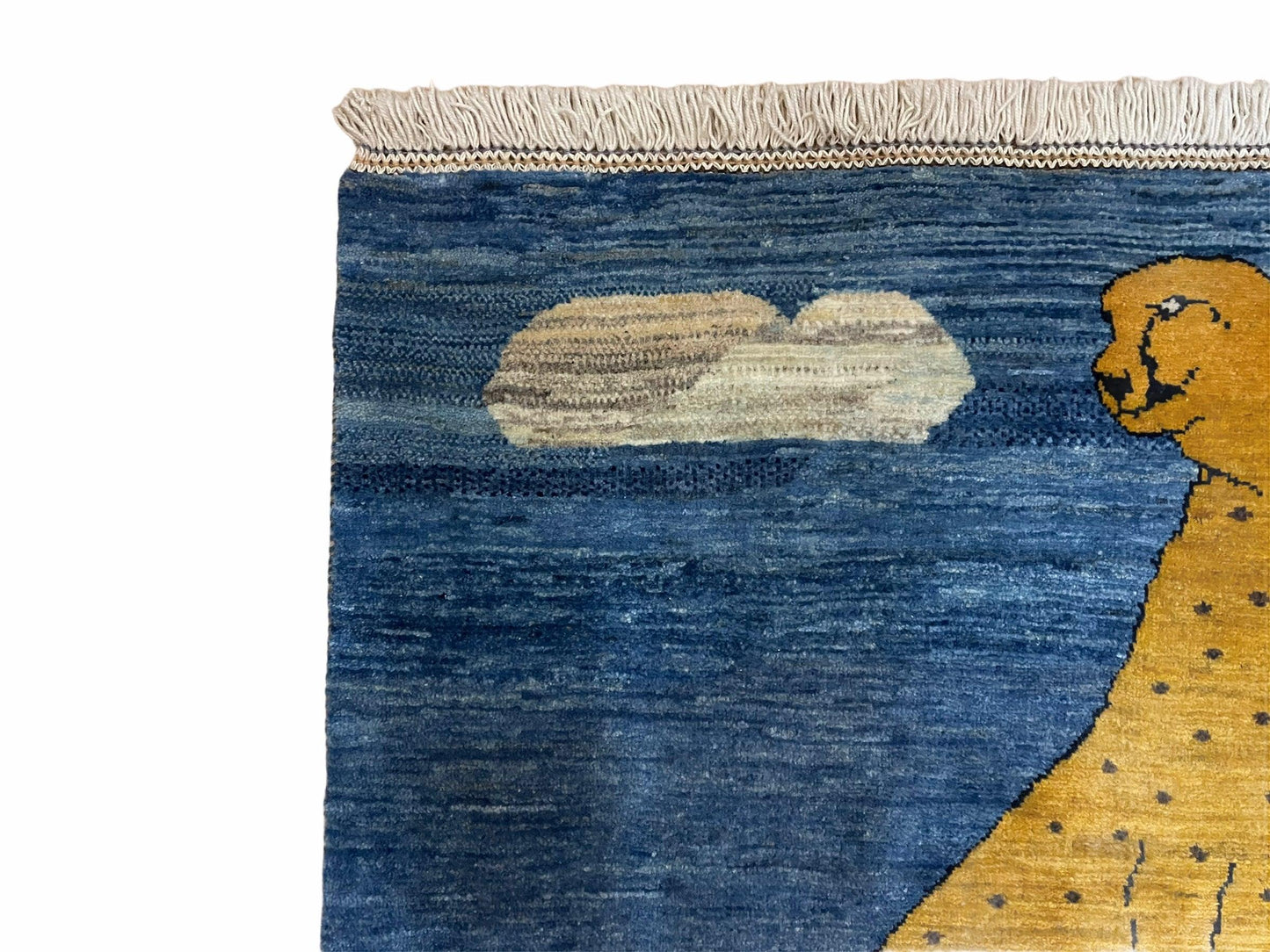 3 x 5 Handmade New Vintage Wool Blue Rug Leopard Lion Jaguar Deer Organic Dyes