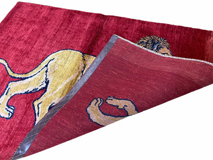 3 X 5 Handmade Hand-Knotted Rug Quality Wool Pictorial Lion Red Organic Dyes