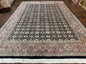 Indo Persian Rug 9x12, Vintage Handmade Wool Carpet, Repeated Allover Motif, Navy Blue and Pink