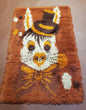 2x3 Rya Shag Rug Mid-Century Modern Danish Shag Rug 1960s Accent Rug Bunny Rabbit in Hat Dark Orange Small Shag Rug