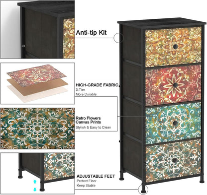 Mandala Fabric Drawers Dresser Narrow Chest Space Saving Bedroom