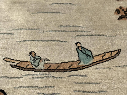 Chinese Silk Wall Hanging 3x5, Handmade, River and Boat Scene, Rug Tapestry