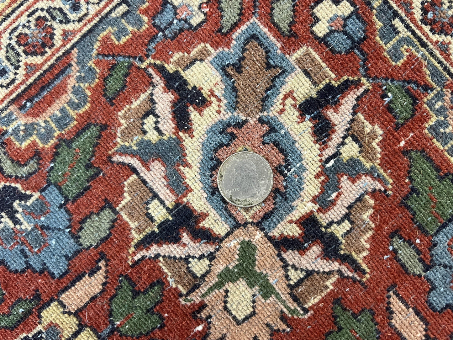 Indo Persian Rug 8x10, Floral Medallion, Vintage Handmade Wool Carpet, Navy Blue and Red, Fine 300 KPSI