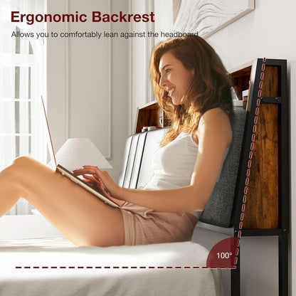 Ergonomic Queen Size Headboard with LED Lights Storage