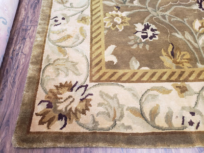 8x10 Rug - Plush Tibetan Rug - Green & Beige Floral Rug - Large Handmade Wool Rug - 250x300 Carpet